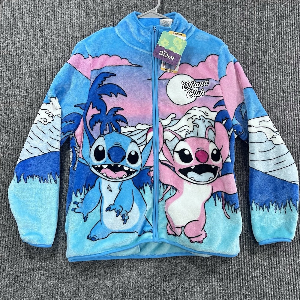 Disney Stitch and Angel Scenic Full Zip Fleece Jacket Size Medium